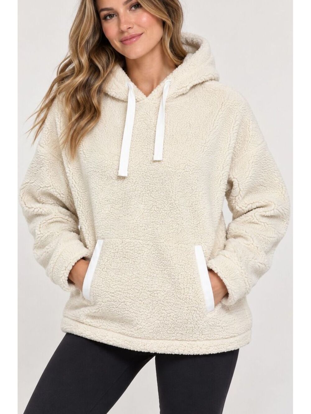 Abercrombie & Fitch Soft A&F Sherpa Hoodie Women's M Cream Ivory Fleece Cozy